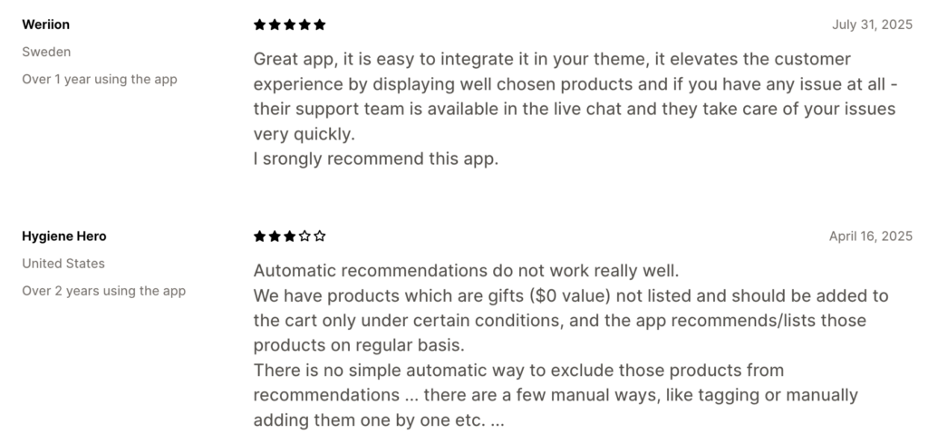 reviews of Also bought on shopify